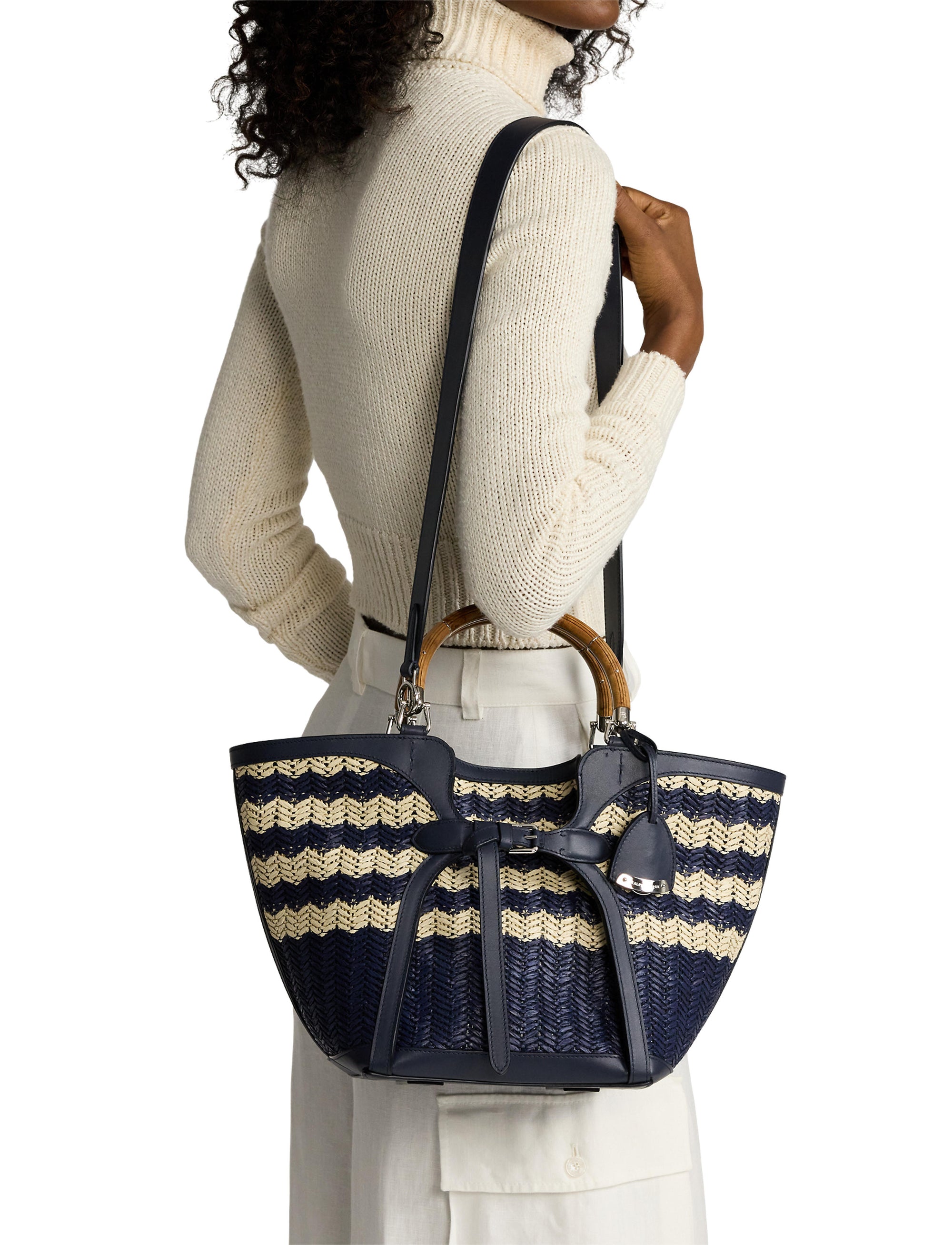 Cabas Ralph en raphia tressé - Navy & Natural