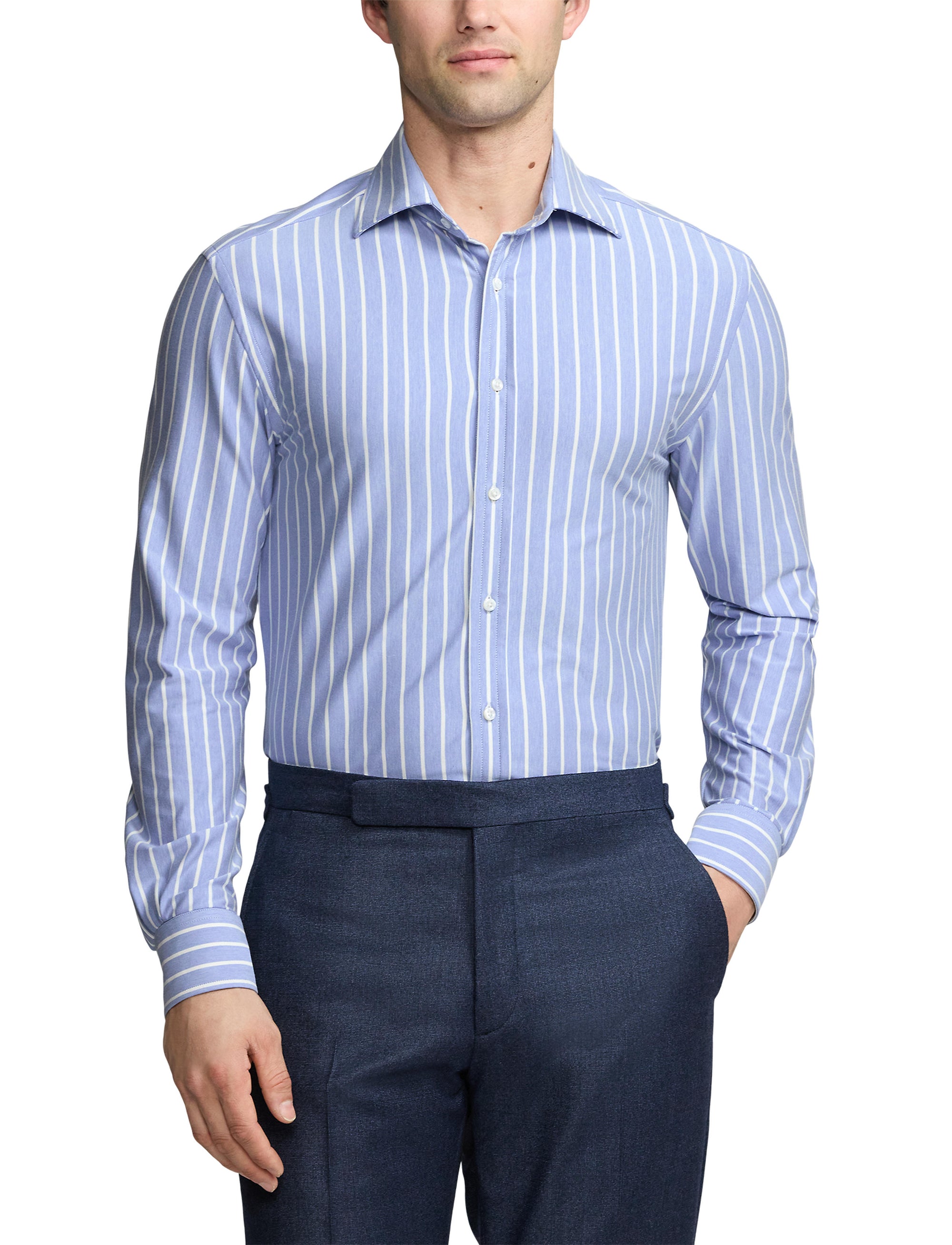 Chemise rayée en jersey stretch - Blue & White