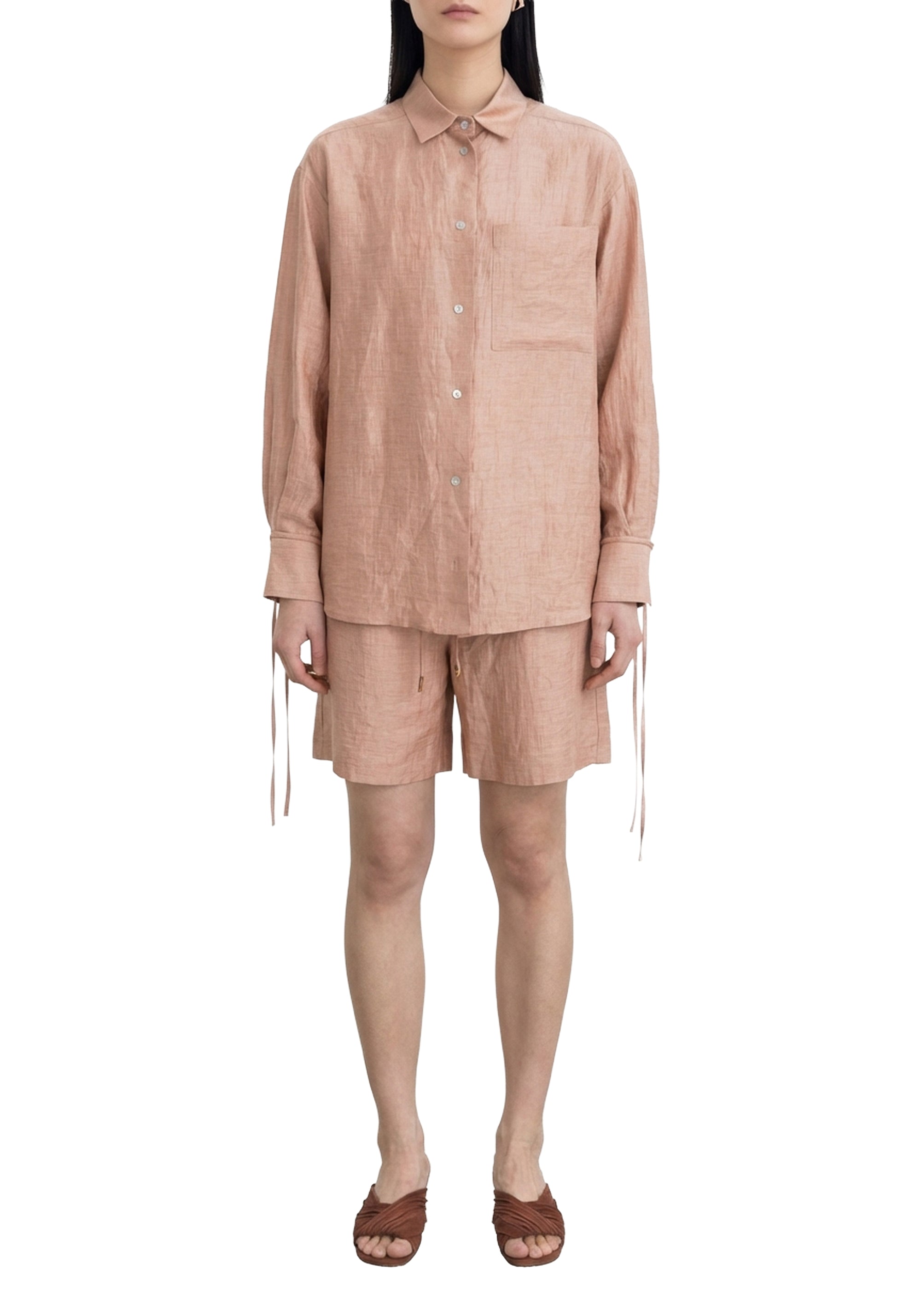 Chemise Soir à manches nouées en lin - Apricot