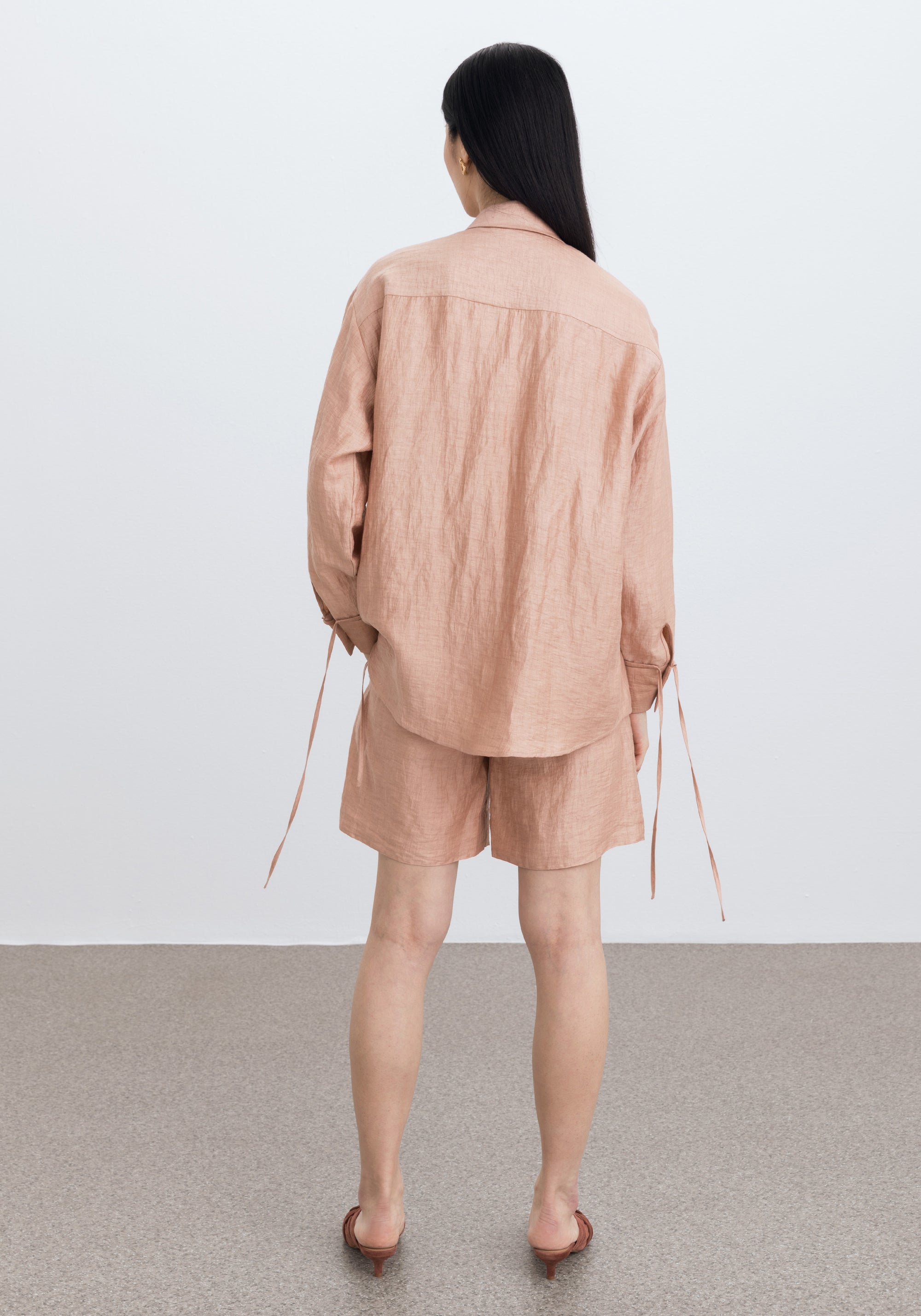 Chemise Soir à manches nouées en lin - Apricot