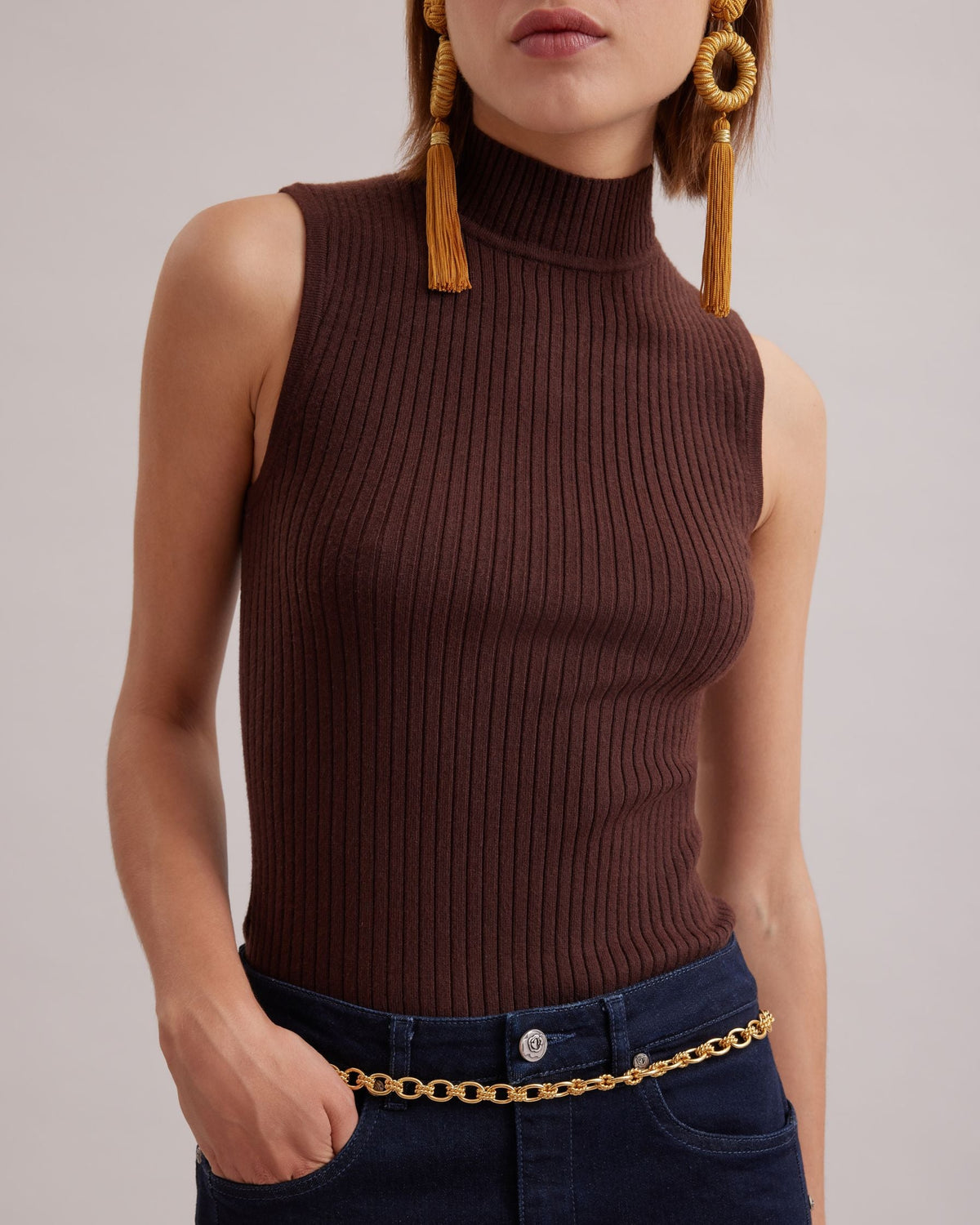 Top en maille Solo sans manche - Chocolate