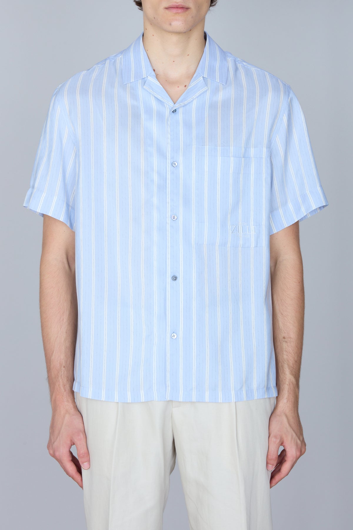 Chemise rayée en soie - Oxford Blue