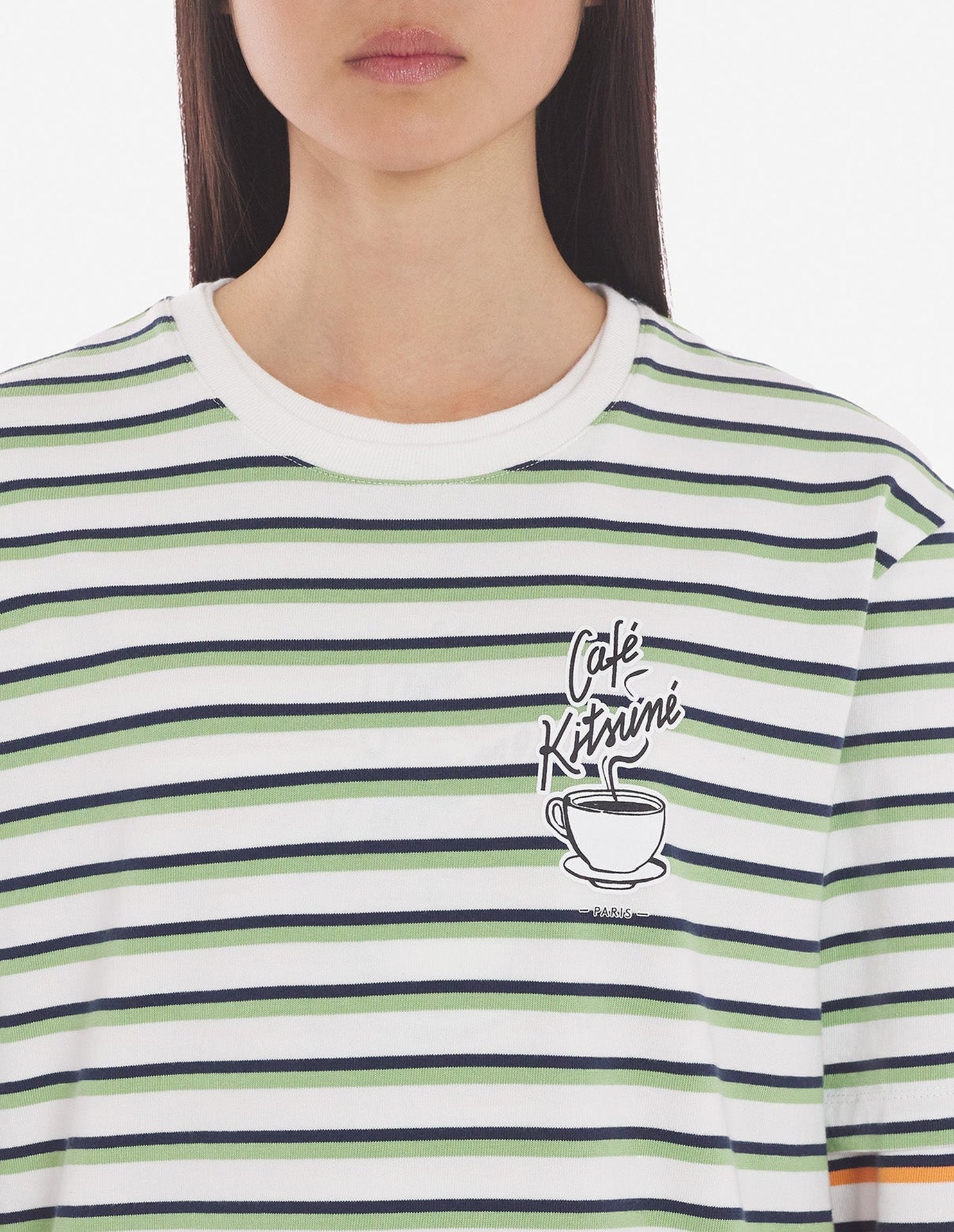 T-shirt Café Kitsuné imprimé à l'avant - Matcha Navy Stripes