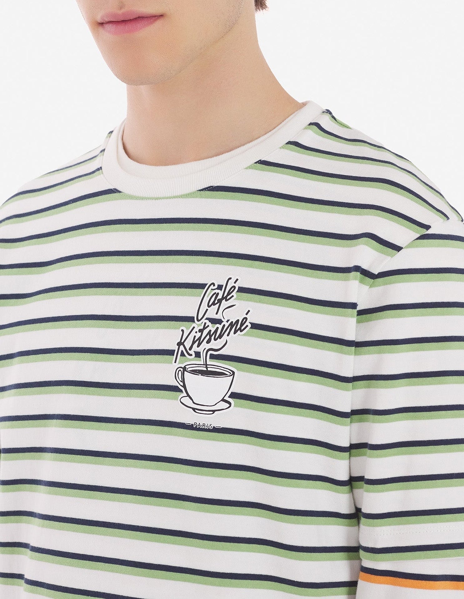 T-shirt Café Kitsuné imprimé à l'avant - Matcha Navy Stripes