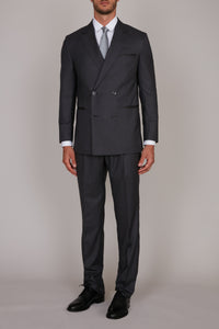 Costume croisé à liserés en laine - Gris