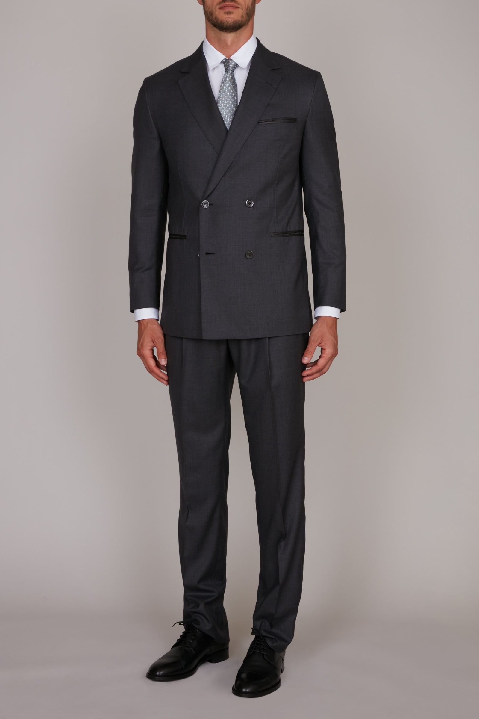 Costume croisé à liserés en laine - Gris