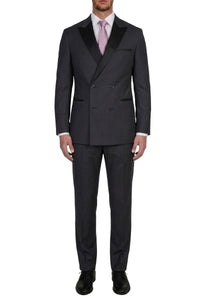 Costume croisé à liserés en laine - Gris