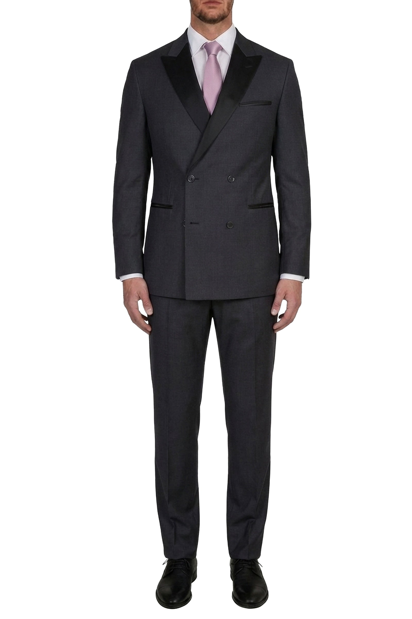 Costume croisé à liserés en laine - Gris