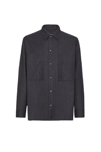 Wool blend shirt with pockets and flap - Grey