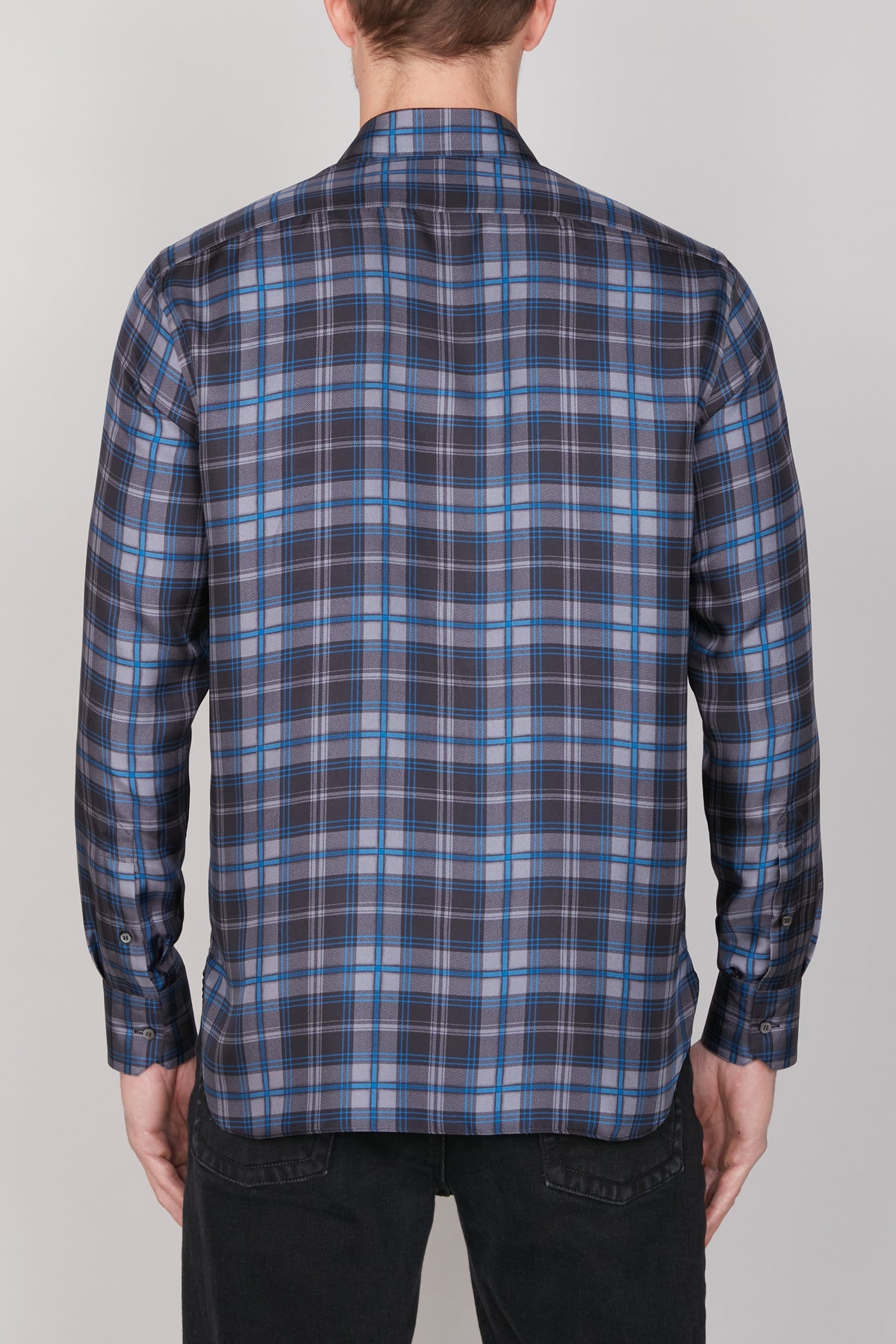 Chemise à carreaux en soie - Smoke Grey