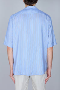 Chemise à col mao en soie - Pale Blue Onyx