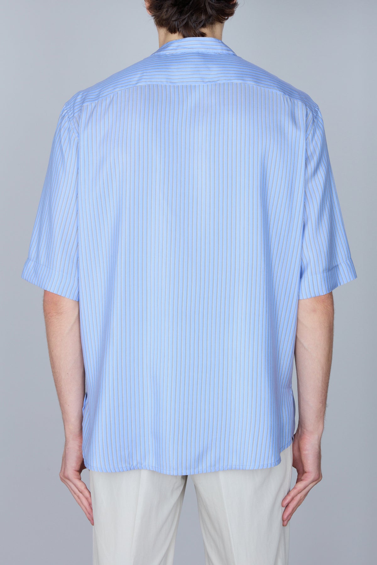 Chemise à col mao en soie - Pale Blue Onyx
