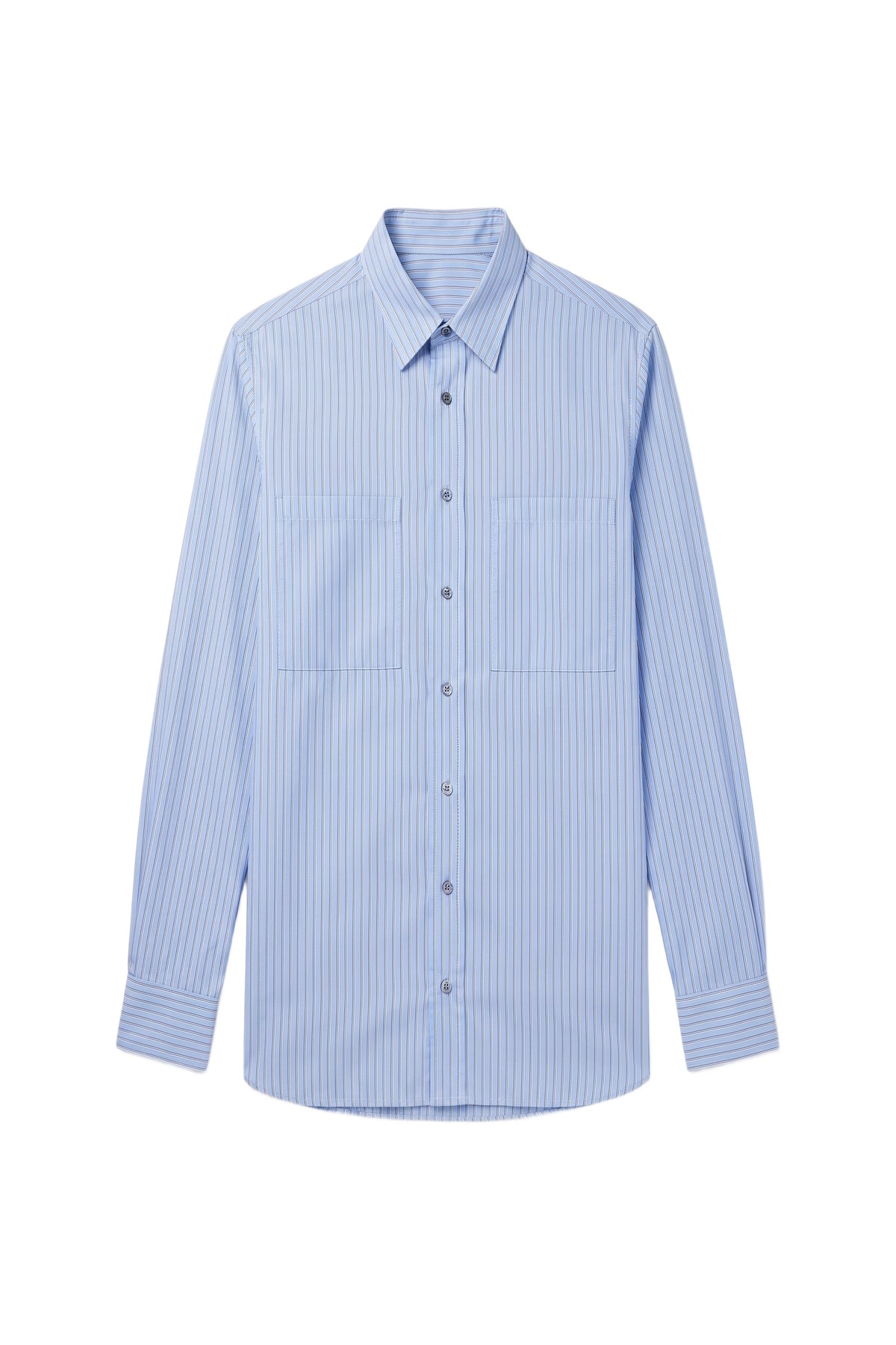 Chemise rayée et à poche en soie - Pale Blue Onyx