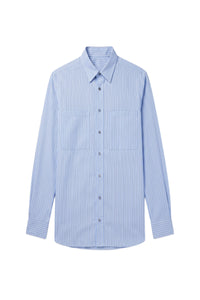 Chemise rayée et à poche en soie - Pale Blue Onyx