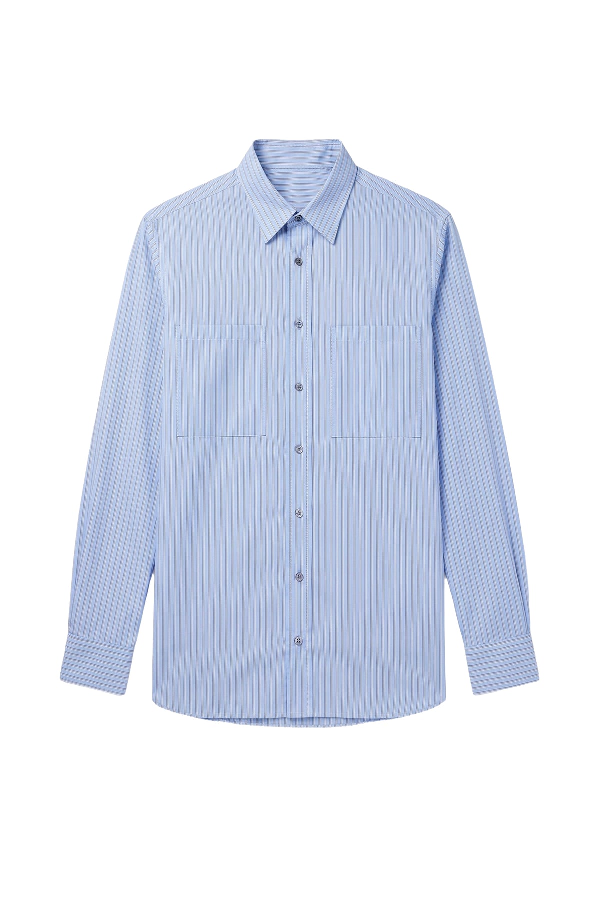 Chemise rayée et à double poches en soie - Pale Blue Onyx