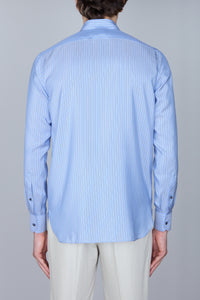 Chemise rayée et à poche en soie - Pale Blue Onyx
