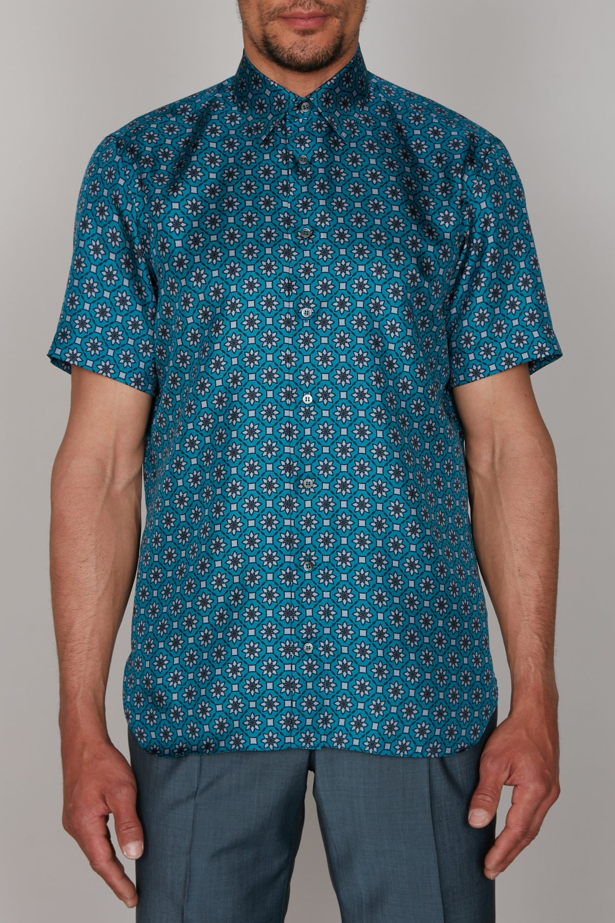 Chemise à fleurs en soie - Smoke Blue