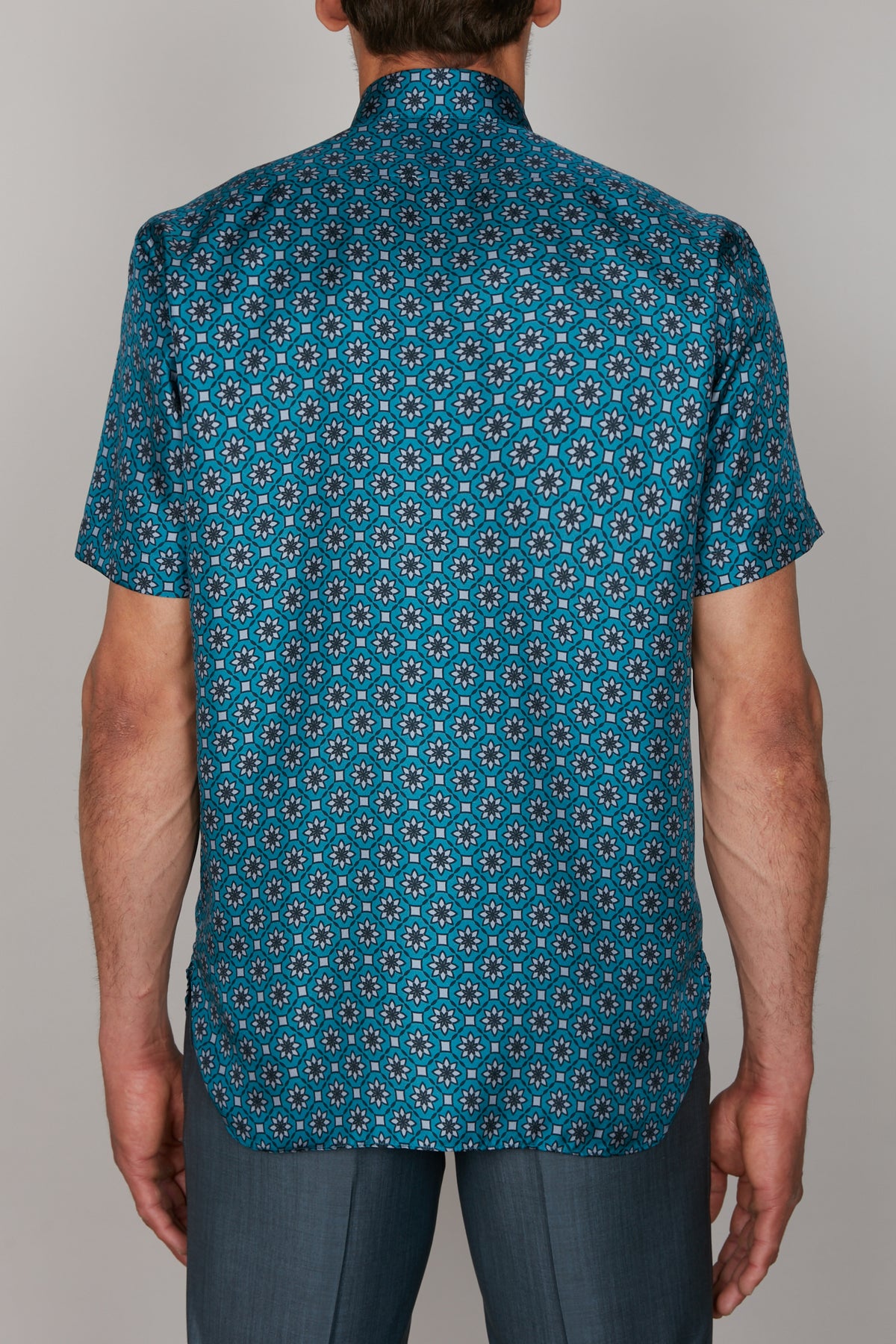 Chemise à fleurs en soie - Smoke Blue