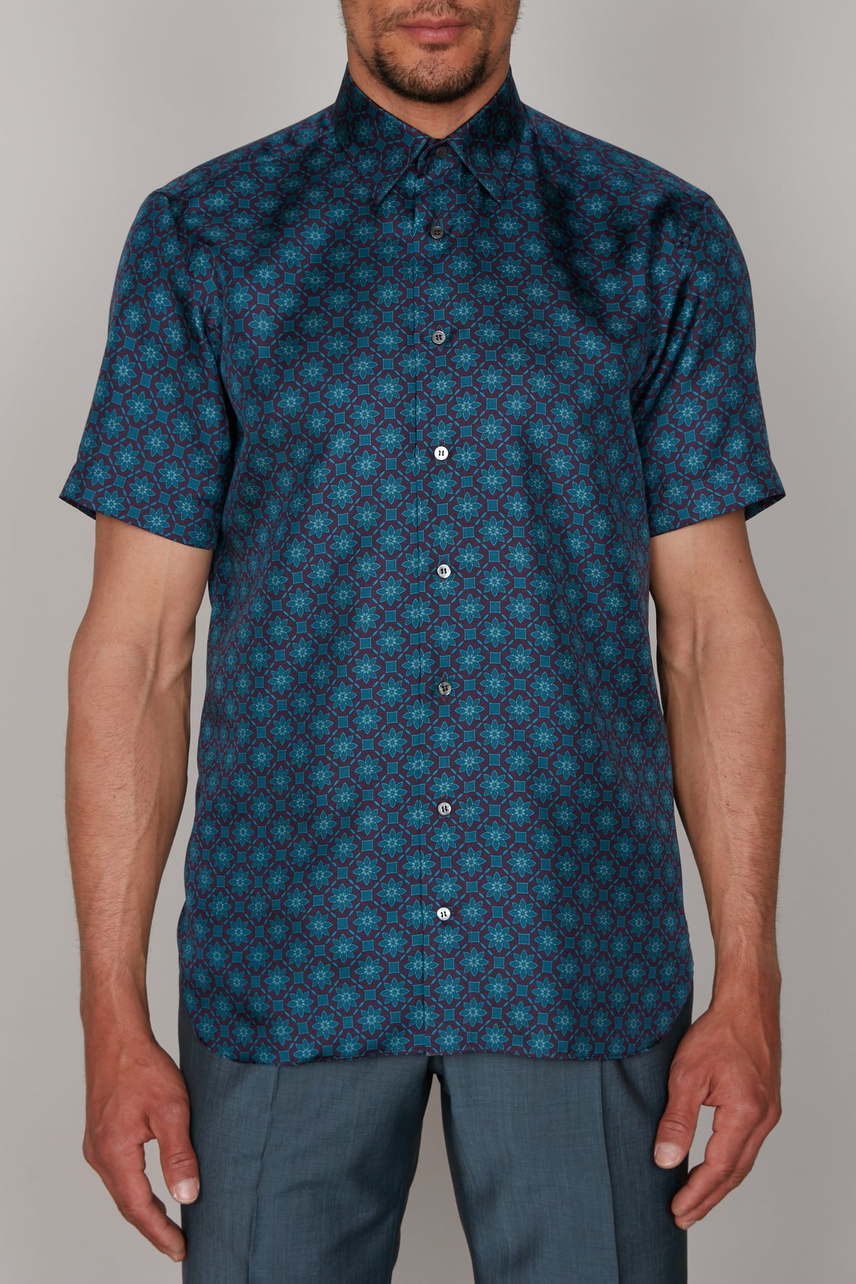 Chemise à fleurs en soie - Deep Malachite