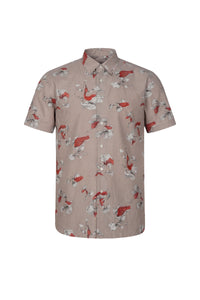 Chemise à motifs en lin et soie - Pale Camel