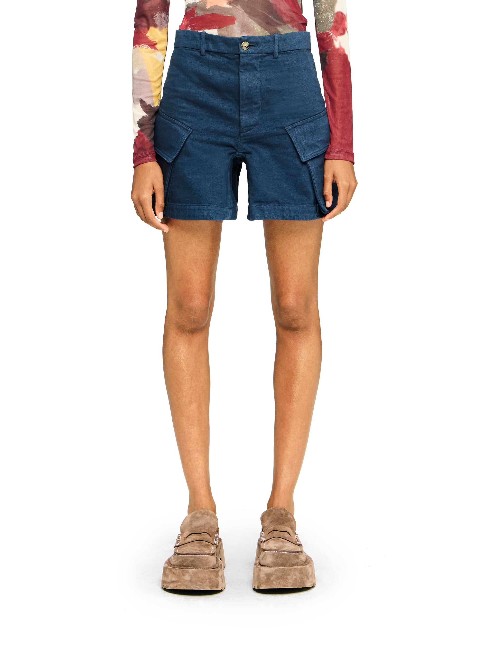 Short Cargo À Taille Haute - Light Indigo