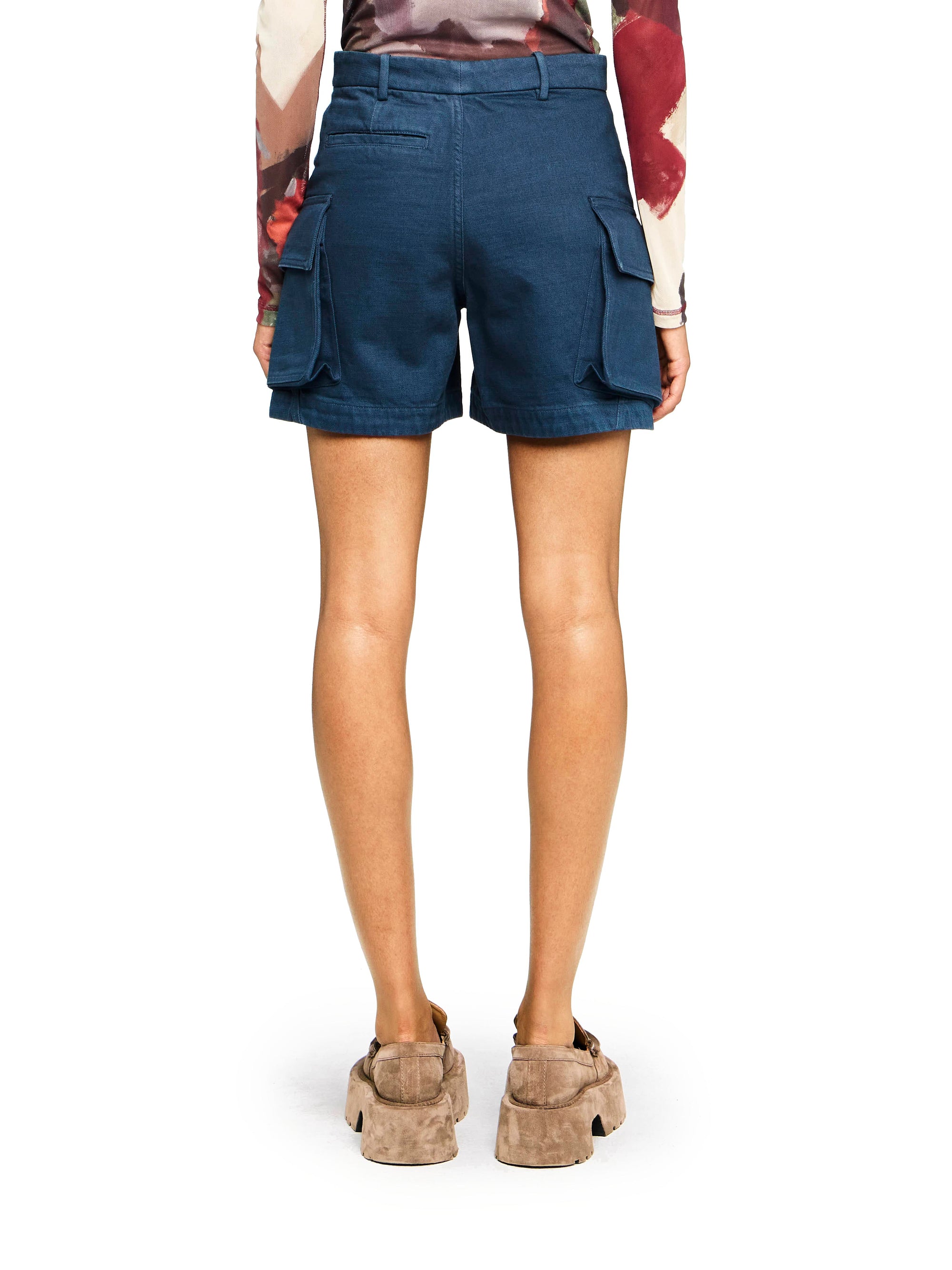 Short Cargo À Taille Haute - Light Indigo