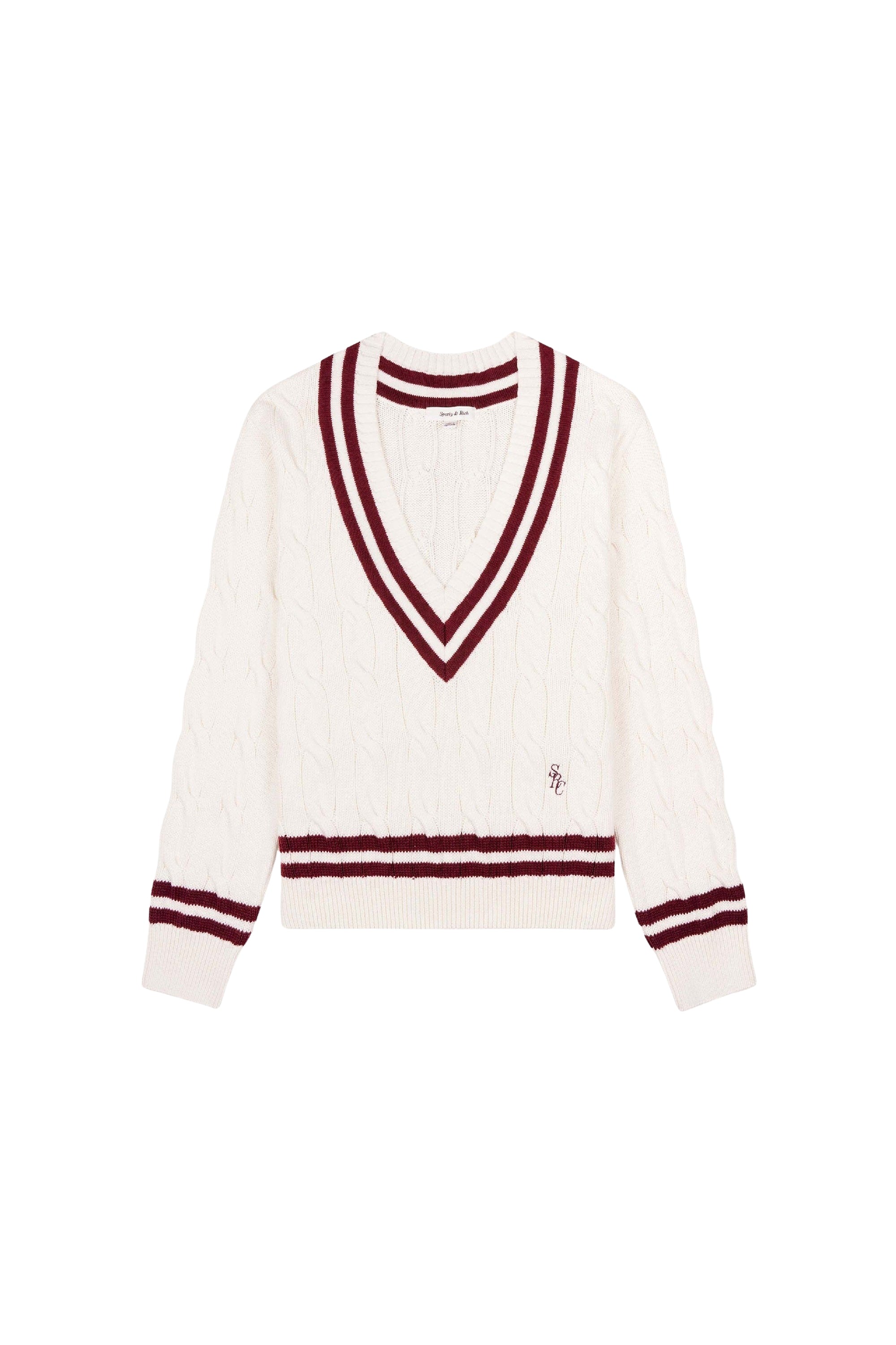 Pull à col en V tricoté en maille - Off White