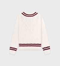Pull à col en V tricoté en maille - Off White