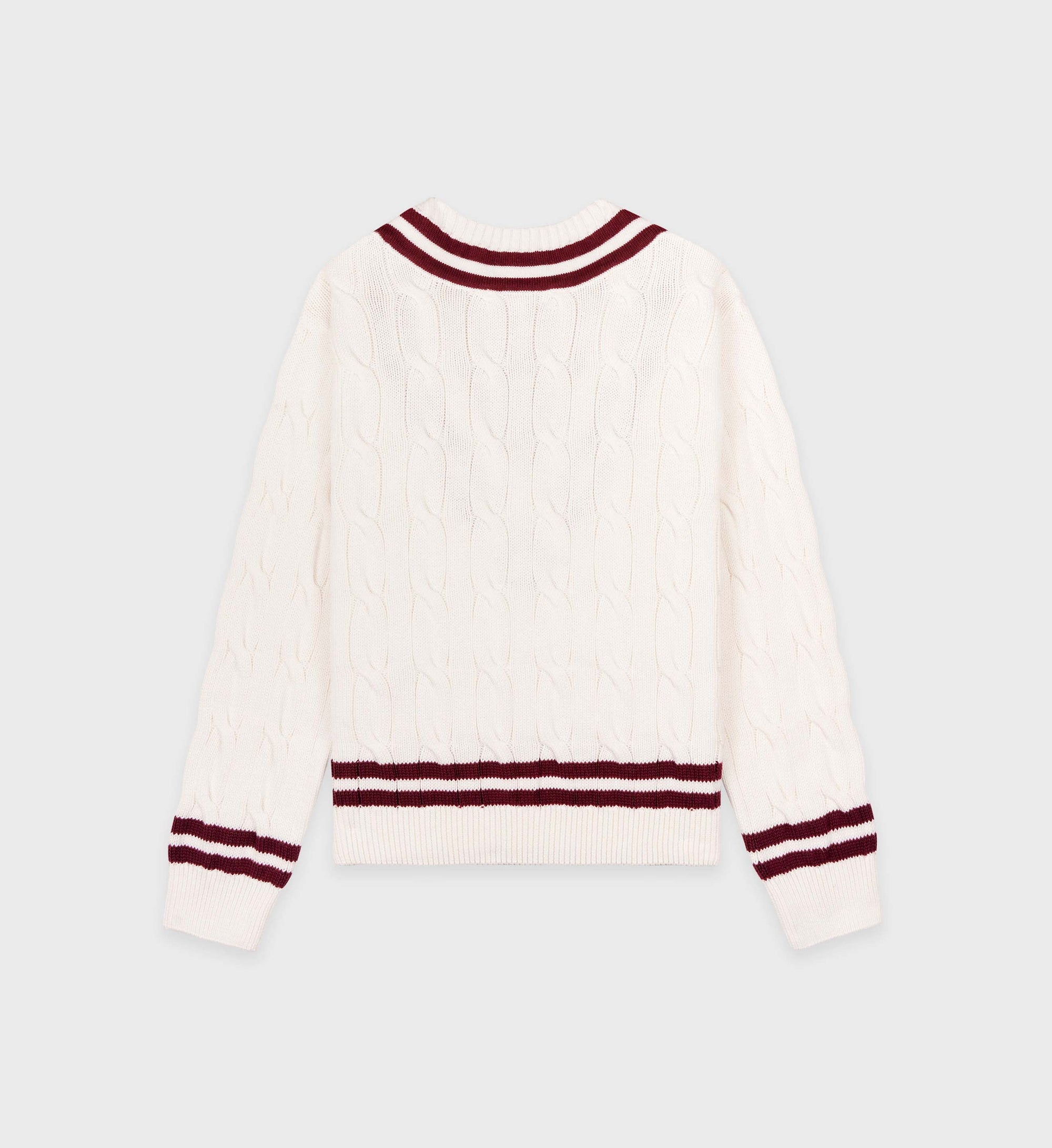 Pull à col en V tricoté en maille - Off White