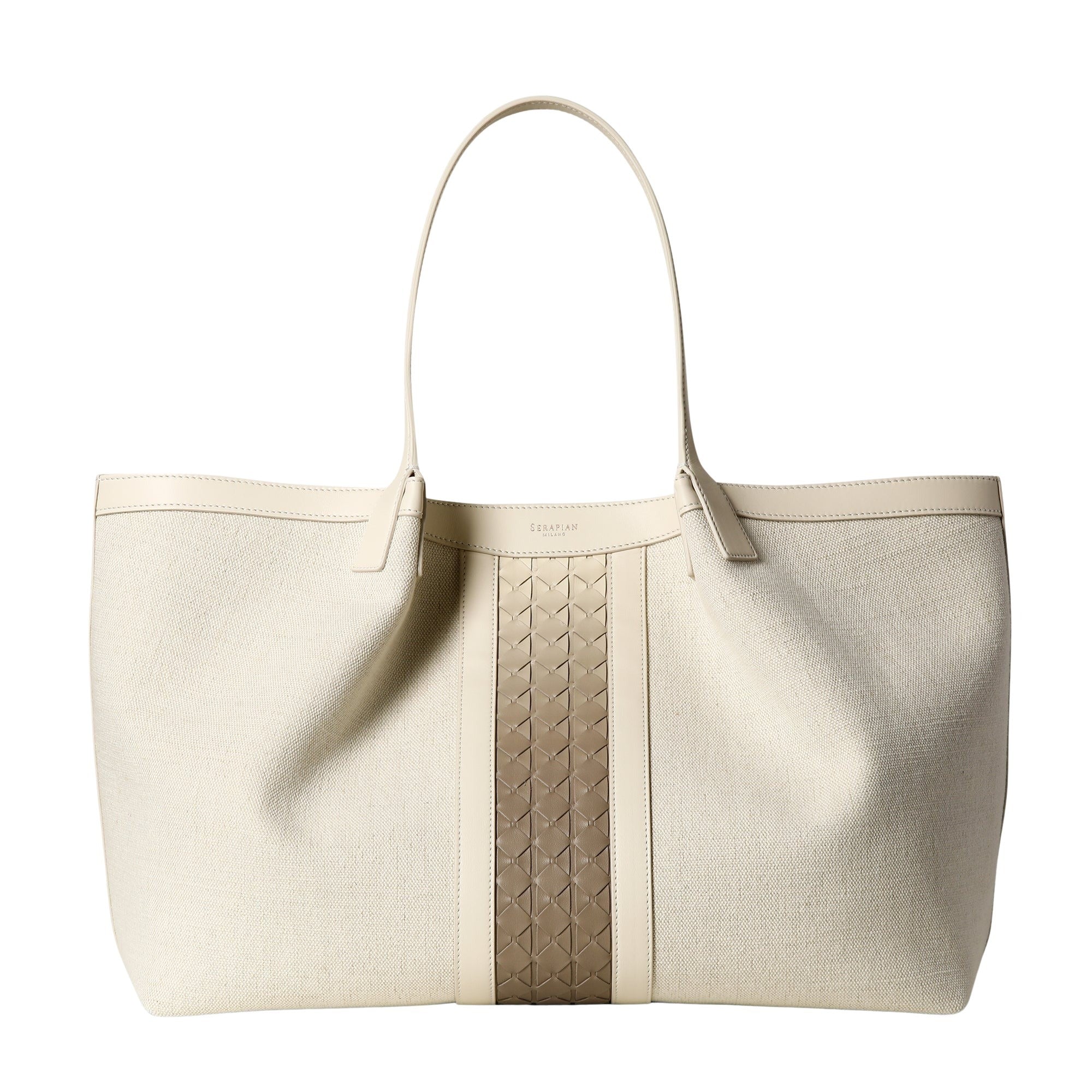Mosaico canvas and leather Secret bag - Off White & Shaded Sahara