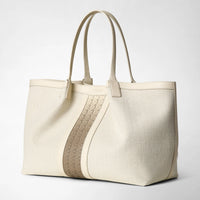 Mosaico canvas and leather Secret bag - Off White & Shaded Sahara