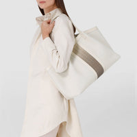 Mosaico canvas and leather Secret bag - Off White & Shaded Sahara