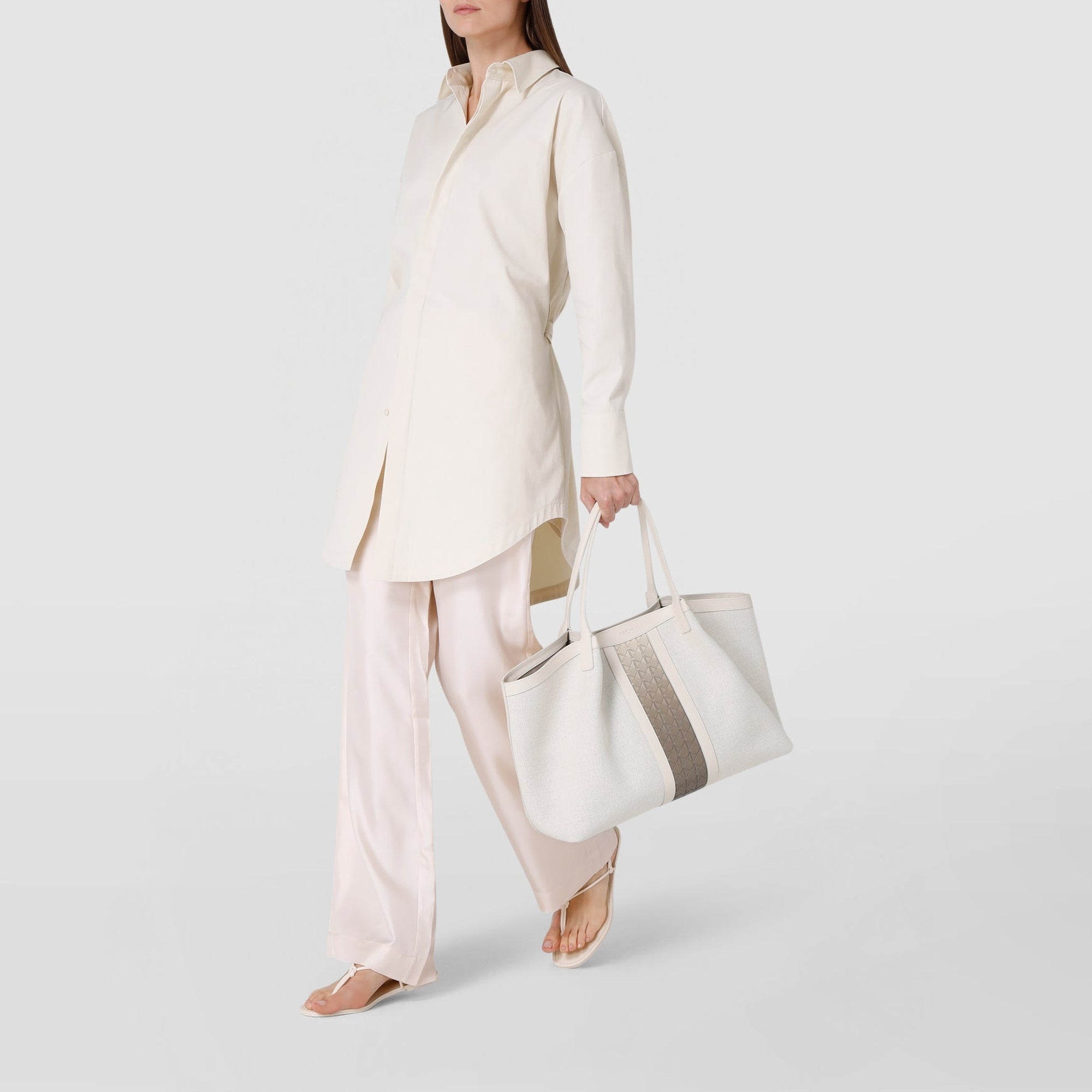 Mosaico canvas and leather Secret bag - Off White & Shaded Sahara