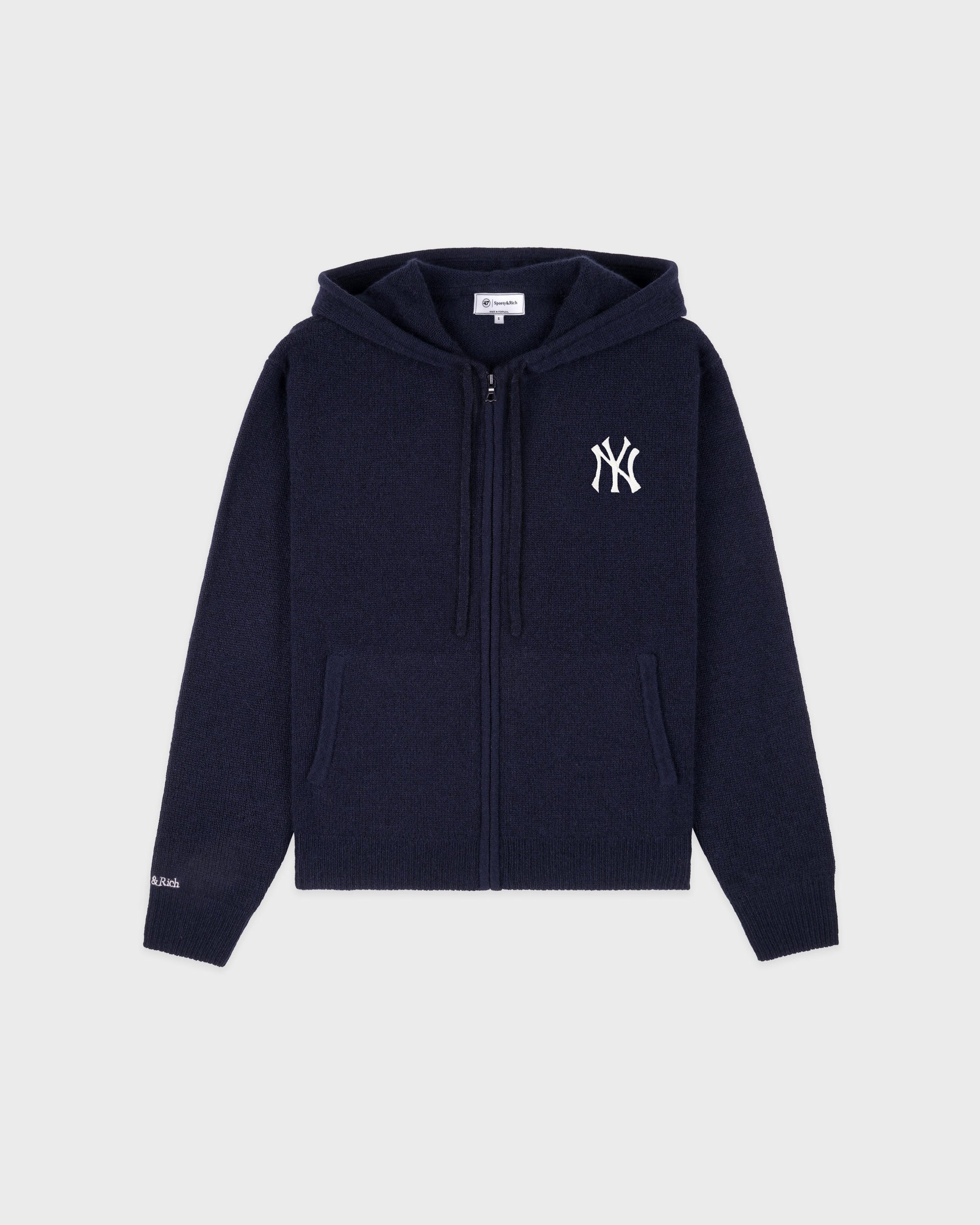 Sweat à capuche zippé en cachemire « Heritage Yankees Serif » - Bleu marine/Blanc