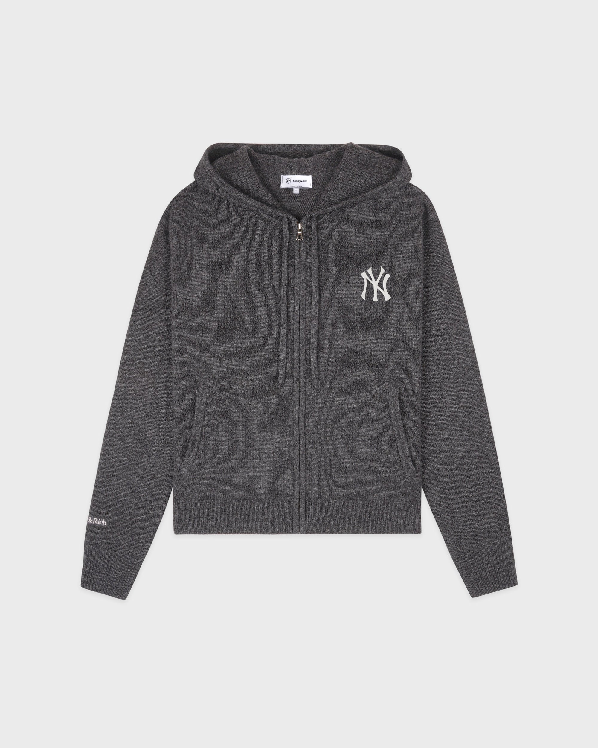 Sweat à capuche zippé en cachemire « Heritage Yankees Serif » - Gris foncé/Blanc
