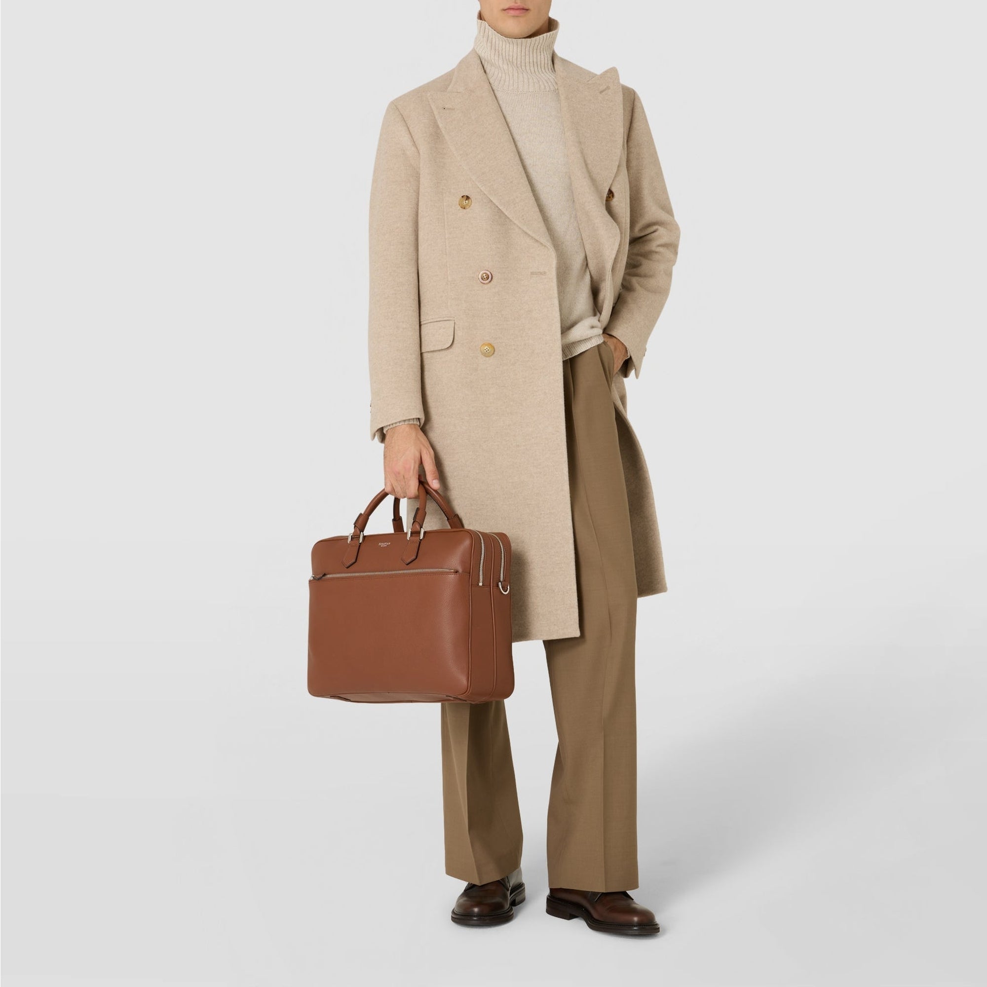 Leather briefcase - Tobacco
