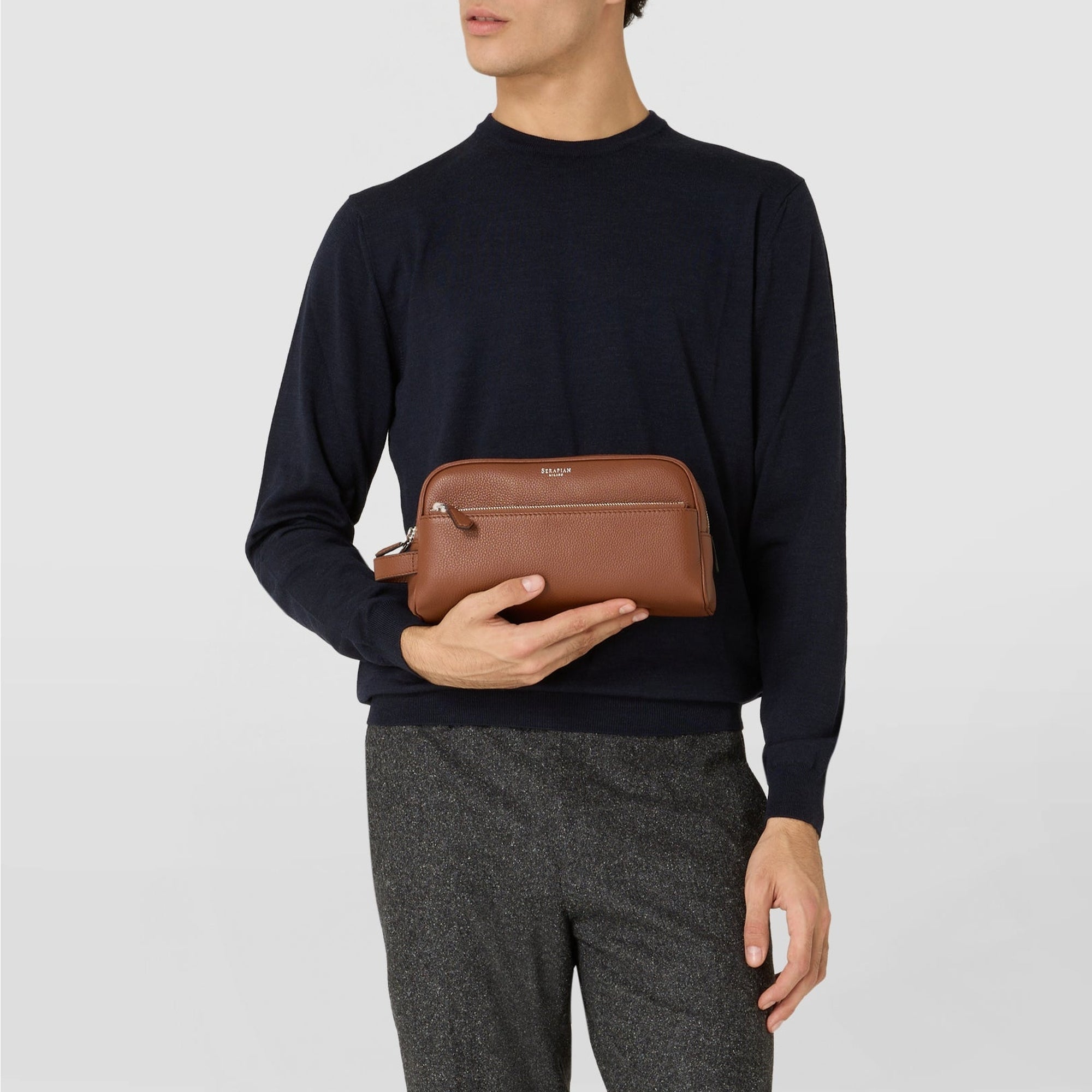 Leather toiletry bag - Tobacco