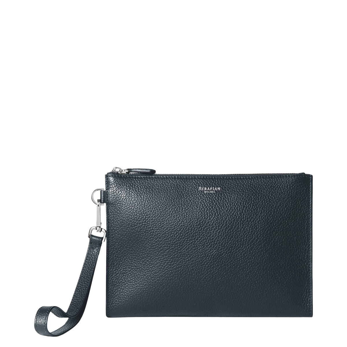 Zipped leather clutch bag - Navy Blue