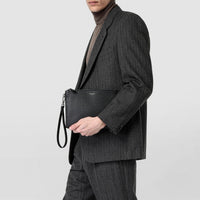 Zipped leather clutch bag - Navy Blue