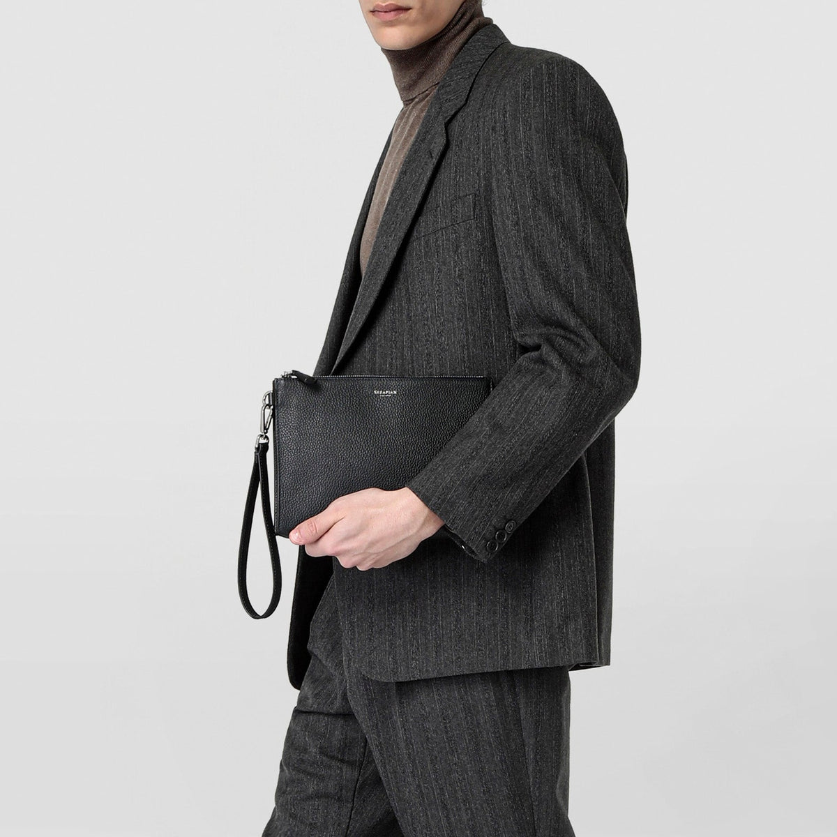 Zipped leather clutch bag - Navy Blue