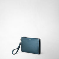 Leather zip clutch bag - Denim Blue