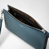 Leather zip clutch bag - Denim Blue