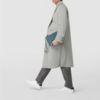 Leather zip clutch bag - Denim Blue