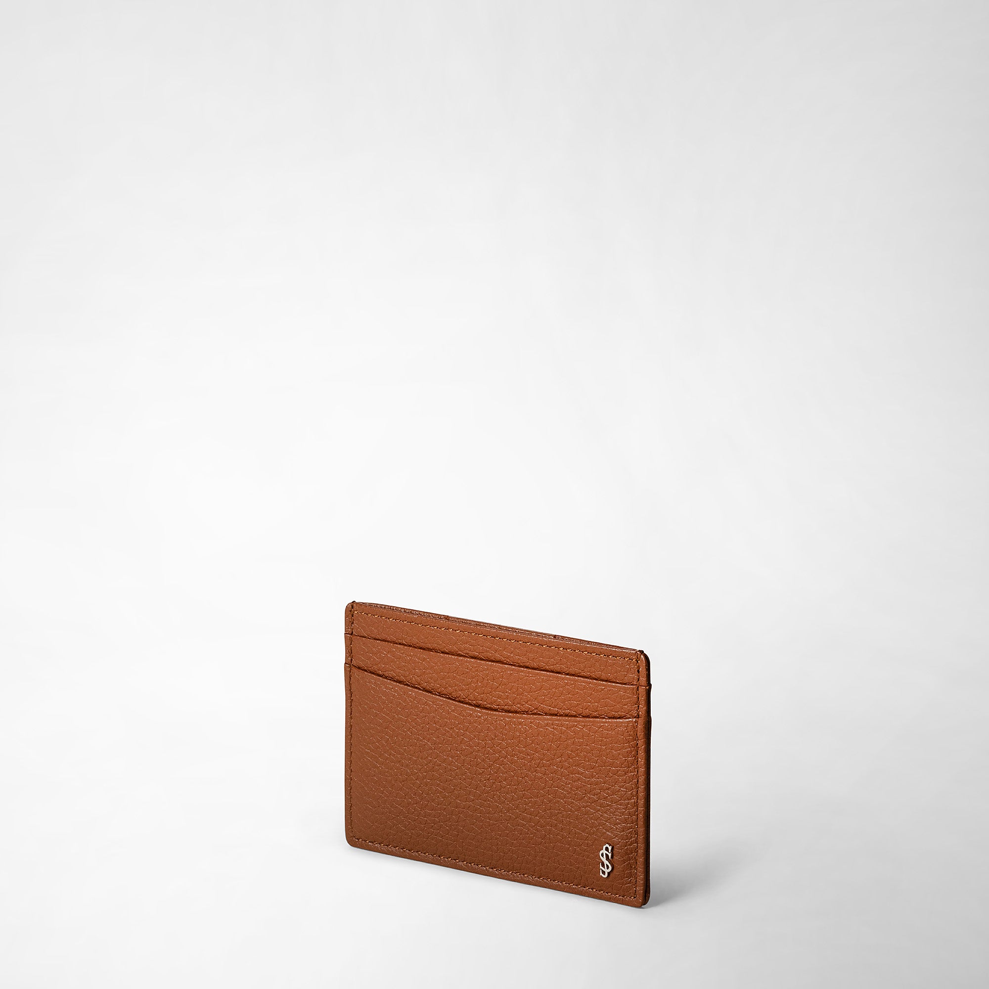 4-slot leather card case - Tobacco