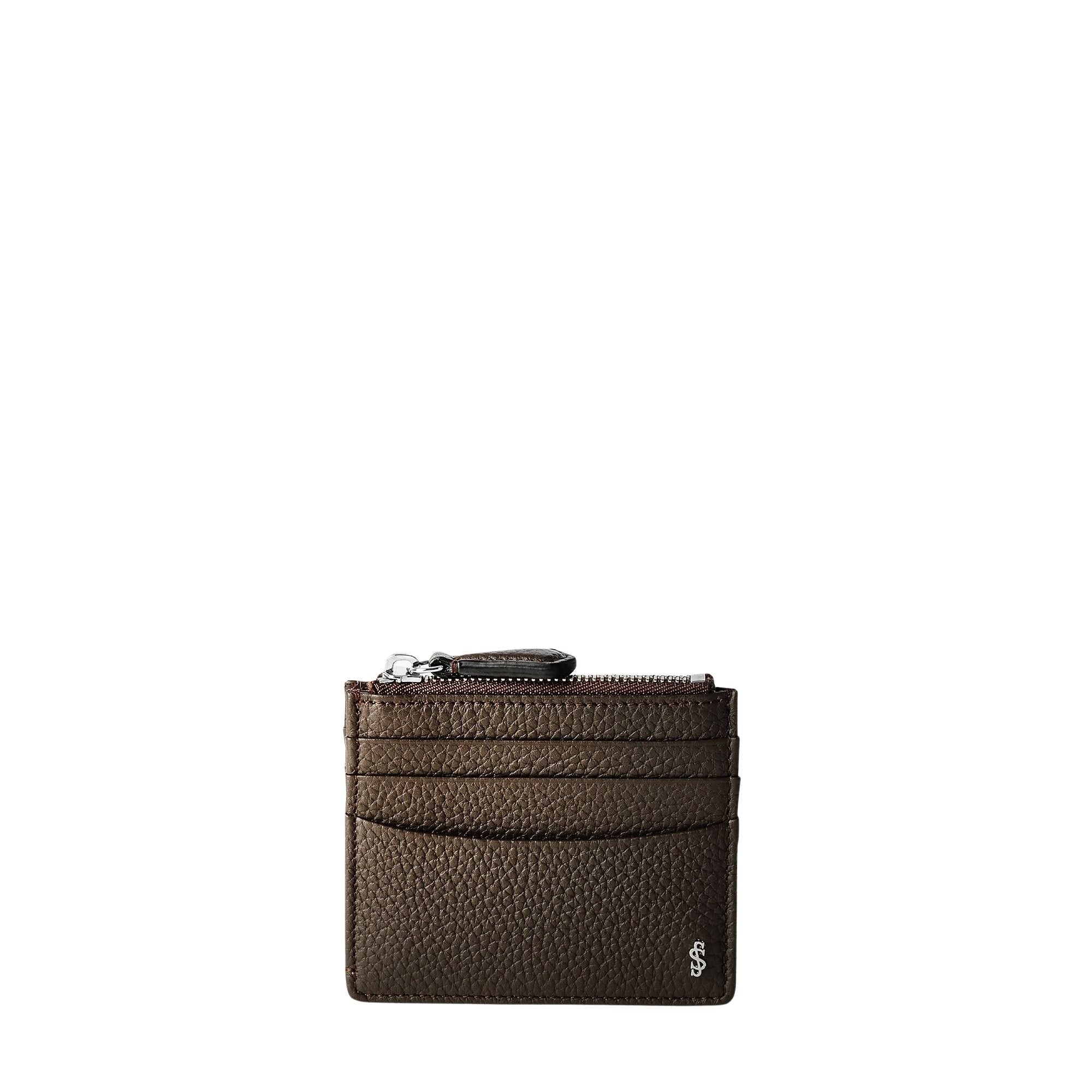 Porte-cartes zippé 4 fentes en cuir - Espresso