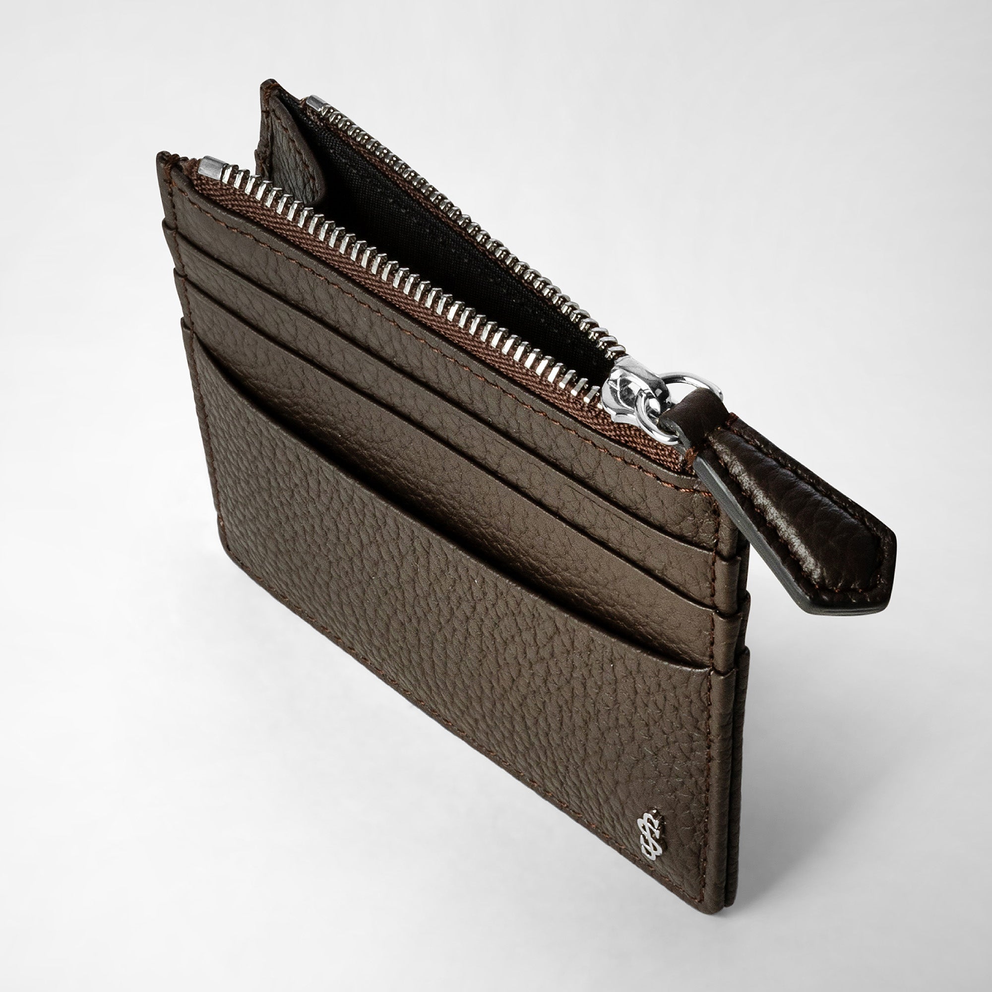 Porte-cartes zippé 4 fentes en cuir - Espresso