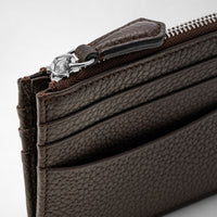 Porte-cartes zippé 4 fentes en cuir - Espresso