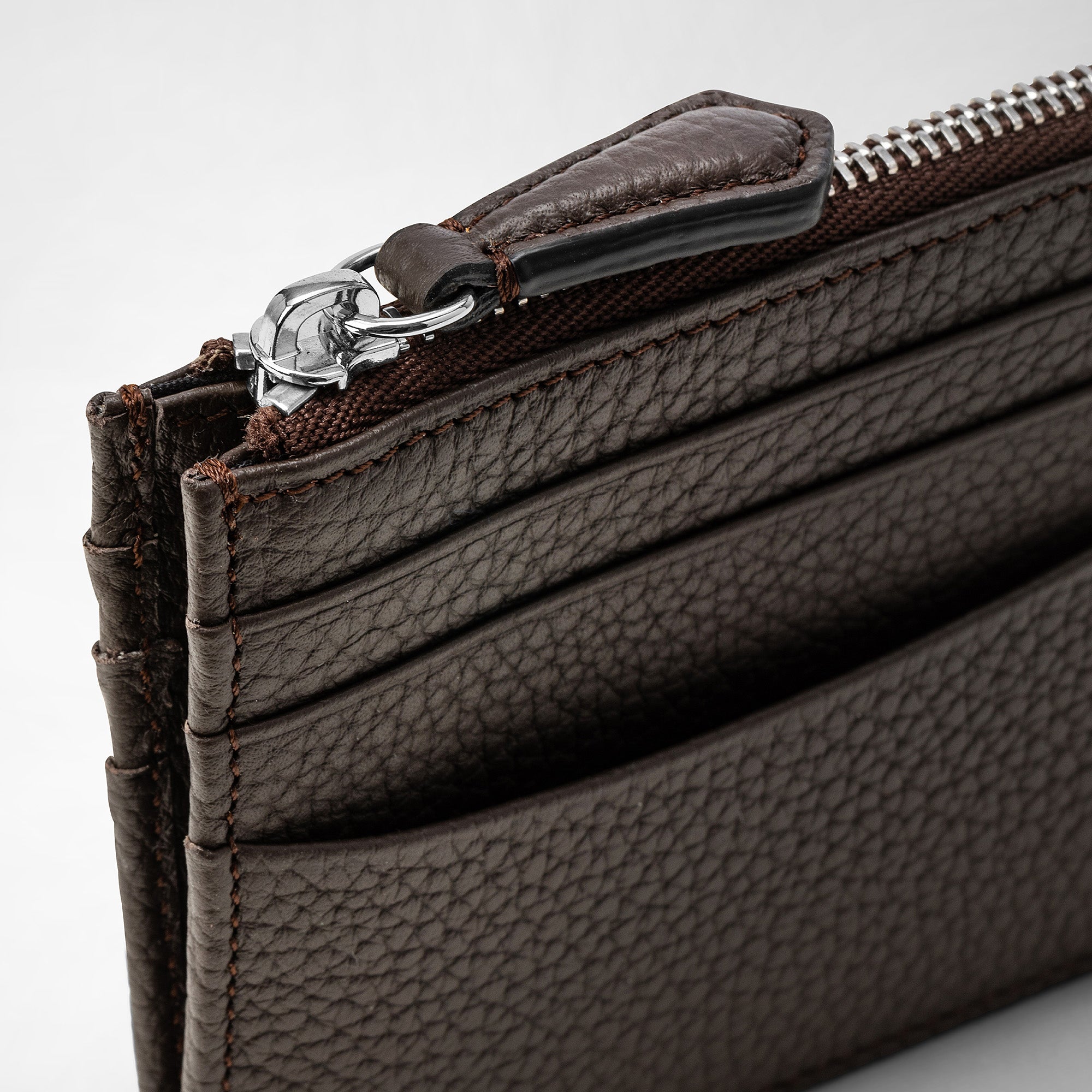 Porte-cartes zippé 4 fentes en cuir - Espresso