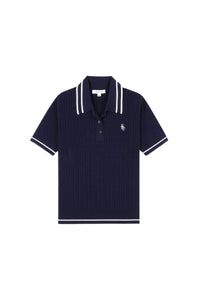 Polo SRC avec logo en maille - Dark Navy & White