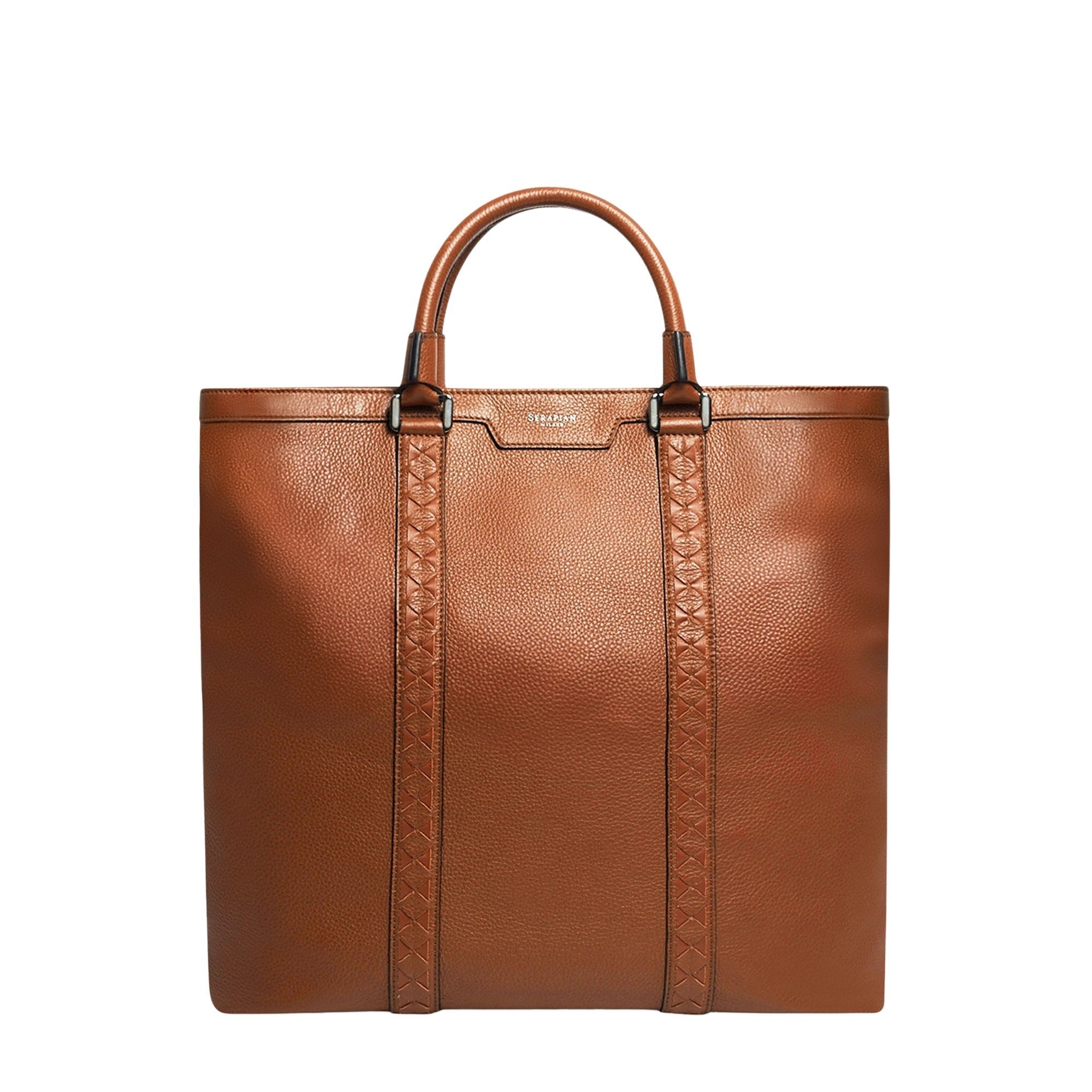 Mosaico foldable leather shopping bag - Tobacco